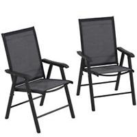 Outsunny 2-PCS Garden Armchairs Outdoor Patio Folding Modern Furniture Grey
