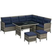 Outsunny 6 PCs Patio wicker Sofa Set Rattan Chair Furniture, Dark Blue