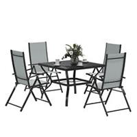 Outsunny 5 PCs Garden Dining Set, Folding Chairs and Metal Top Table, Grey