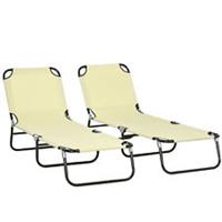 Outsunny Folding Sun Loungers Set of 2 with Adjustable Backrest, Beige