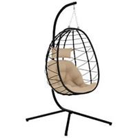 Outsunny Garden Egg Chair Outdoor Hanging Swing Chair, Folding Basket, Khaki