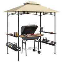 Outsunny 8' x 5' Grill Gazebo Canopy with 2 Side Shelves, Hook, Beige