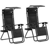 Outsunny 2 Pcs Zero Gravity Lounger Chair, Folding Reclining Chair, Black