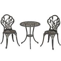 Outsunny 3 Piece Bistro Set, Aluminium Garden Furniture with Umbrella Hole