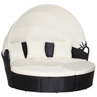 Outsunny 5 PCs Cushioned Outdoor Plastic Rattan Round Sofa Bed Table Set Black