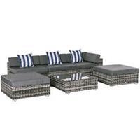 Outsunny 6 Pieces Rattan Furniture Set Conservatory Sofa Deluxe Wicker Garden
