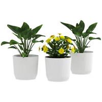 Outsunny Set of 3 Round Plant Pots Outdoor 22cm for Garden, White