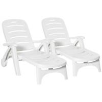 Outsunny Patio Folding Lounge Chairs Recliners with Wheels & 5-Position Backrest