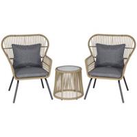Outsunny 3 PCS Webbed PE Rattan Outdoor Patio Set w/ Cushions Steel Frame Brown
