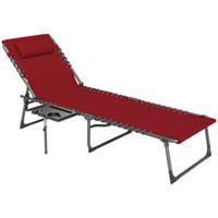 Outsunny Folding Sun Lounger with 5-Level Reclining Back, Side Table, Red