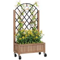 Outsunny Wooden Raised Bed, Outdoor Planter Box w/ Metal Trellis