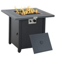 Outsunny Outdoor Propane Gas Fire Pit Table w/ Lid and Lava Rocks Dark Grey