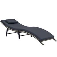 Outsunny Folding Rattan Sun Lounger with Cushion and Pillow, Grey