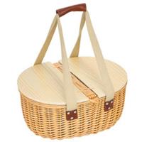 Outsunny Wicker Picnic Basket for 2 with Pine Wood Lid, Light Brown