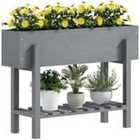 Outsunny Wooden Raised Bed w/ Bed Liner, Storage Shelf, Grey