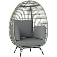 Outsunny PE Rattan Egg Chair w/ Padded Cushions for Garden, Charcoal Grey