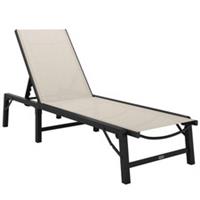 Outsunny Folding Sun Lounger, 5-Position Adjustable Bed, Khaki