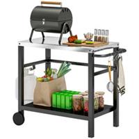 Outsunny Outdoor BBQ Table with Shelf, Outdoor Kitchen, Charcoal Grey