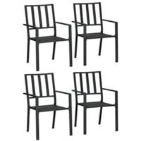 Outsunny 4 PCs Stackable Outdoor Garden Chairs with Metal Slatted Design, Black