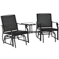 Outsunny Double Glider Companion Rocking Chairs Loveseat Garden Table Black