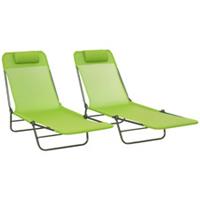Outsunny 2 Pieces Sun Loungers Foldable Reclining Chair with Headrest Green