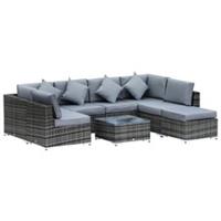 Outsunny 8pc Rattan Sofa Garden Furniture Aluminium Outdoor Patio Set Grey