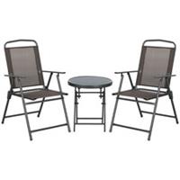 Outsunny Patio Bistro Set Folding Chairs & Coffee Table for Balcony, Brown