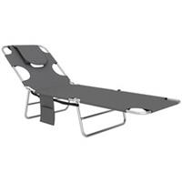 Outsunny Foldable Sun Lounger 5 Level Adjustable Reclining Chair Dark Grey