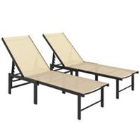 Outsunny Sun Loungers Set of 2, 5-Level Reclining Sunbeds, Khaki