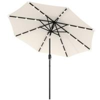 Outsunny Garden Parasol Outdoor Tilt Sun Umbrella LED Light Hand Crank Off-white