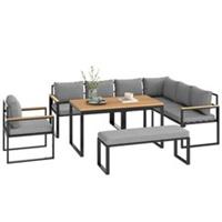 Outsunny 9 Seater Outdoor Corner Sofa Set with Wide and Deep Seats Natural