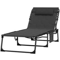 Outsunny Foldable Sun Lounger with Reclining Back and Padded Seat, Black