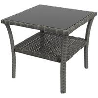 Outsunny PE Rattan Coffee Table, Two-tier Side Table with Glass Top, Grey