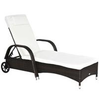 Outsunny Adjustable Wicker Rattan Sun Lounger w/ Cushion, Brown, Refurbished