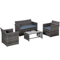 Outsunny 4pc Patio Garden Rattan Wicker Sofa 2-Seater Loveseat Chair Table Grey