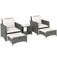 Outsunny Wicker Patio Conversation Set with 2 Armchairs and 6 Cushions Cream