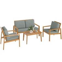 Outsunny 4 Pieces Wooden Garden Furniture Set with Cushions, Teak