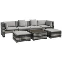 Outsunny 7 PCs Rattan Garden Furniture Set with Side Shelf, Stools, Table, Grey