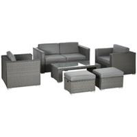 Outsunny 6pc Garden Furniture Set Rattan Sofa Outdoor Wicker Table Ottoman Stool