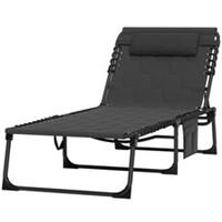 Outsunny Folding Lounger w/ Reclining Back Black, Refurbished