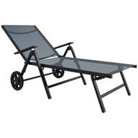 Outsunny Folding Sun Lounger with Wheels, 5-Position, Grey, Refurbished