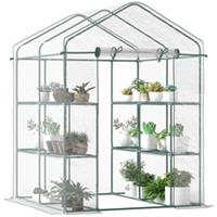 Outsunny Walk-In Greenhouse, Clear PVC Frame with Reinforced Shelves, Refurbishe