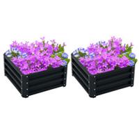 Outsunny 2 Galvanised Raised Garden Bed Planters, Grey, Refurbished