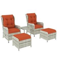 Outsunny Recliner Rattan Furniture w/ Table Orange, Refurbished