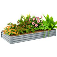 Outsunny Galvanised Raised Garden Bed, 240x120x30cm Raised Bed, Silver