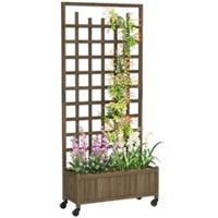 Outsunny Wooden Trellis Planter Raised Bed w/ Wheels Brown, Refurbished