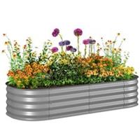 Outsunny Galvanised Raised Garden Bed Planter Box with Safety Edging Silver