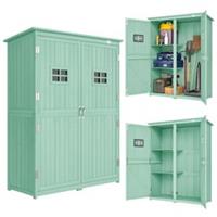 Outsunny Wooden Garden Shed Tool Storage Cabinet Double Door Shelf Green