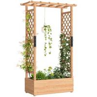Outsunny Raised Bed for Garden with Trellis, 110 x 44 x 181 cm, Natural