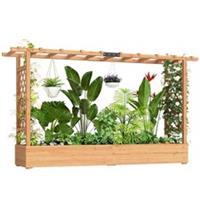 Outsunny Raised Bed for Garden with Trellis, 200 x 44 x 113.5 cm, Natural